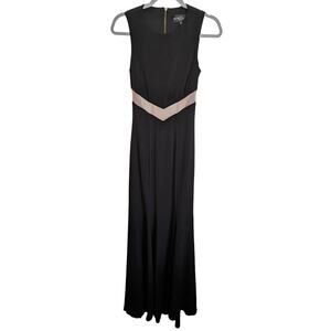 Betsy & Adam Black Beige Sleeveless Maxi Dress Size 4 Elegant Formal USA Made